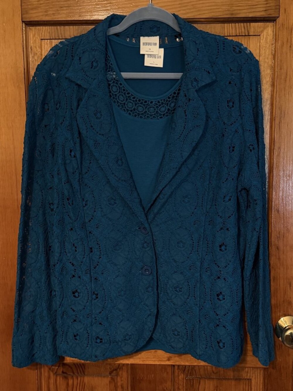 Bedford Fair Teal Lace-Look Jacket & Matching Camisole/Tank Top - Size 16